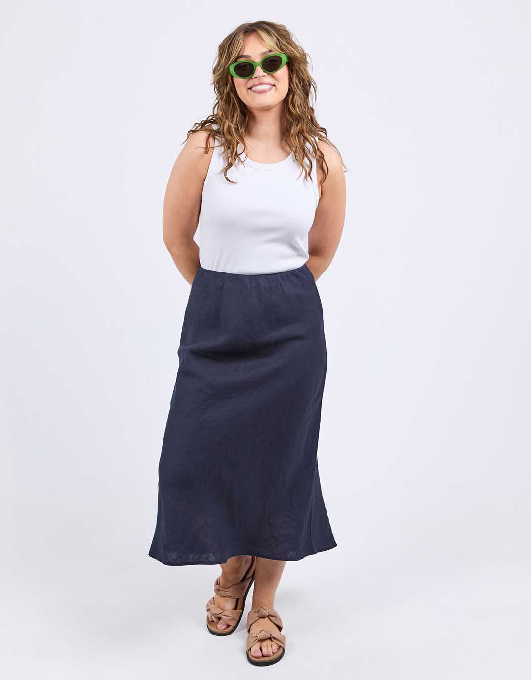 Elm Eleni Linen Skirt (Dark Sapphire)