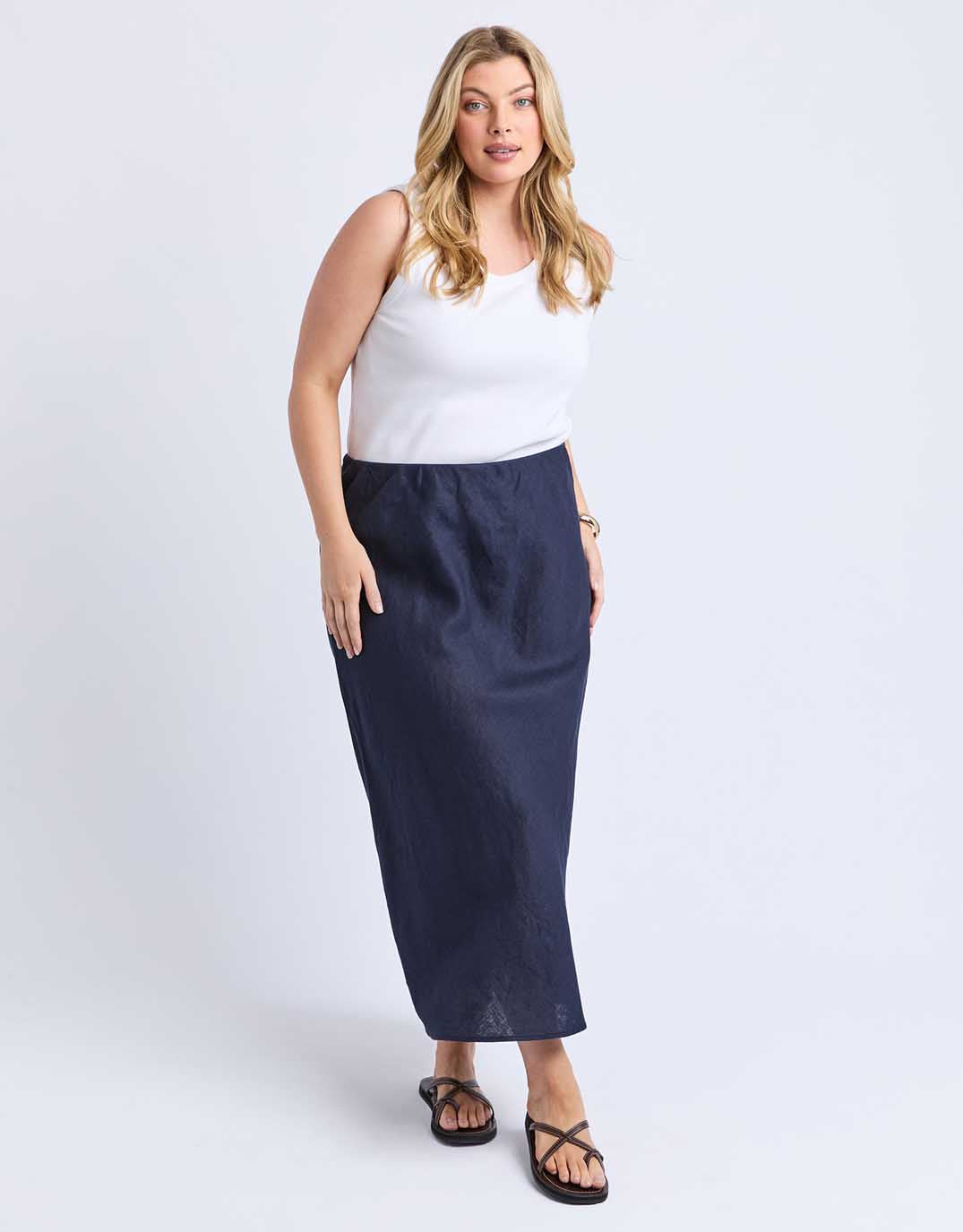 Elm Eleni Linen Skirt (Dark Sapphire)
