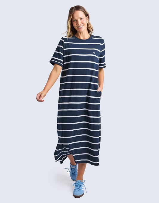 Image of Dresses. Productname: Halli Dress - in Navy & White Stripe colour by brand - Elm