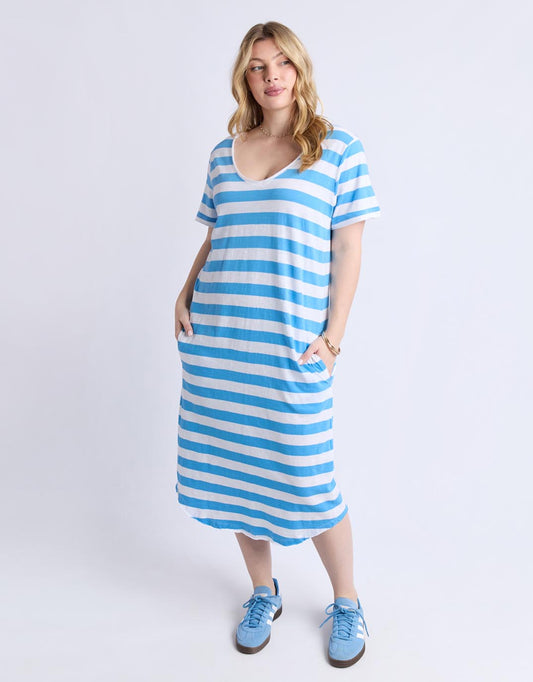 Image of Dresses. Productname: Maeve Midi Dress - in Azure Blue & White Stripe colour by brand - Elm