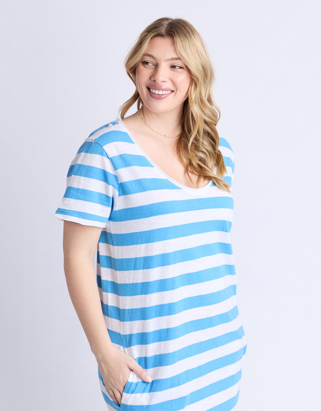 Elm Maeve Midi Dress (Azure Blue & White Stripe)