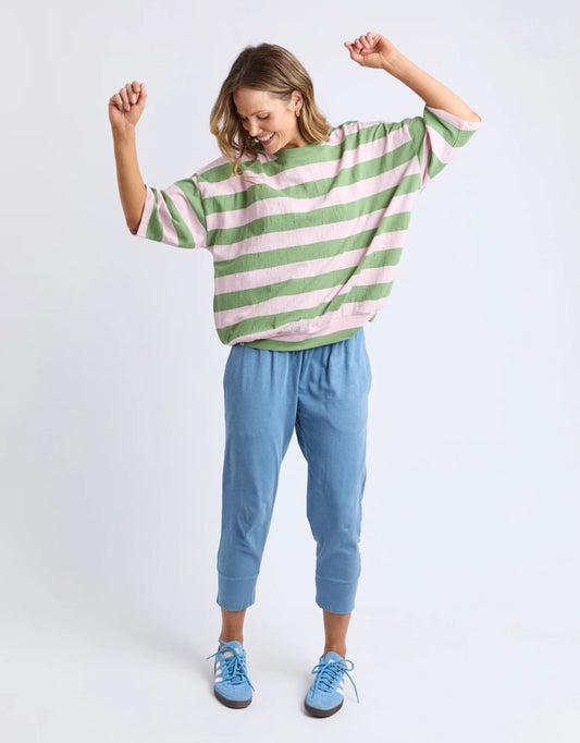 Mazie Block Stripe Sweat - (Forest Green & Pink Lady Stripe)