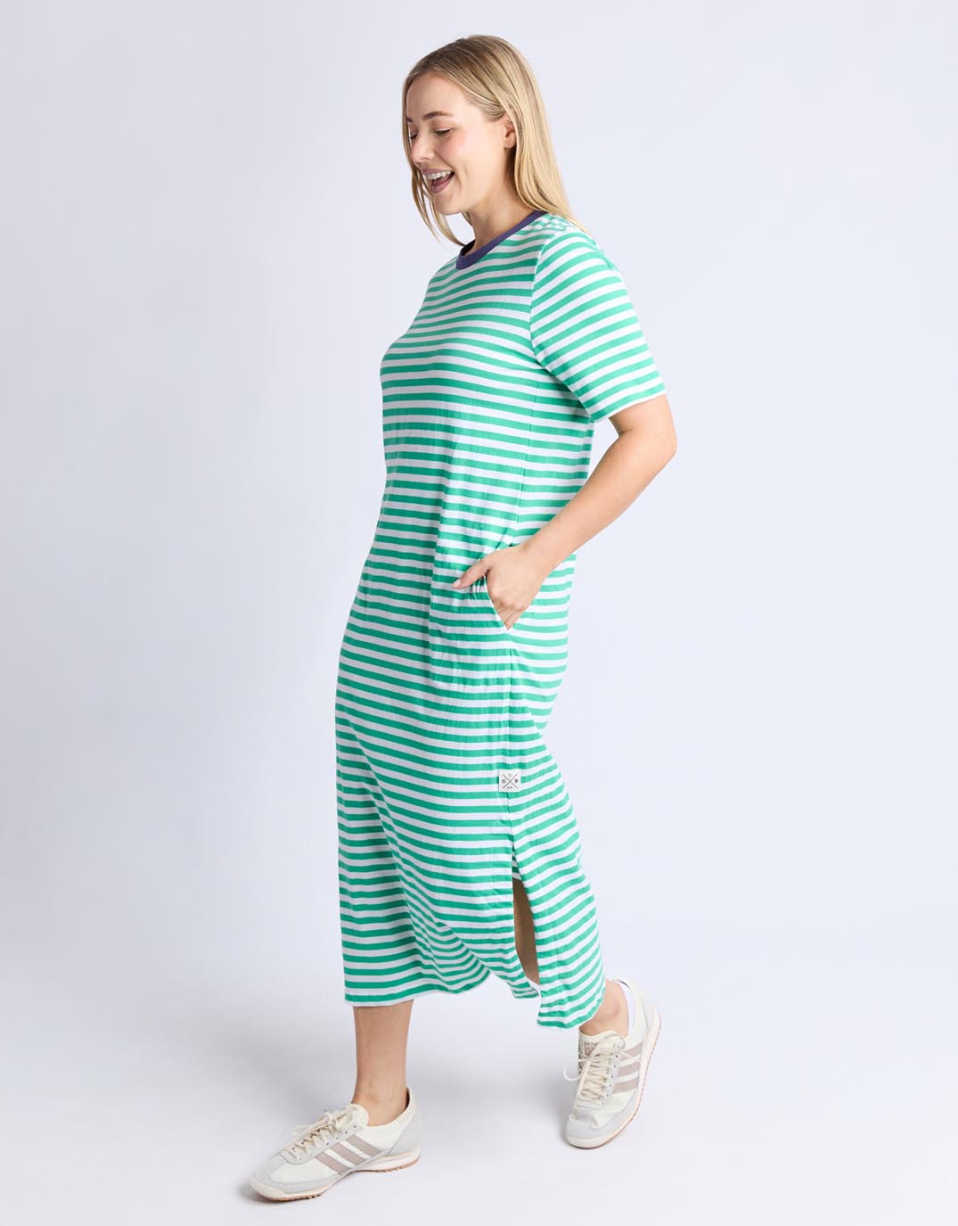 Elm Merry Tee Dress (Gumdrop Green & White Stripe / Vintage Blue)