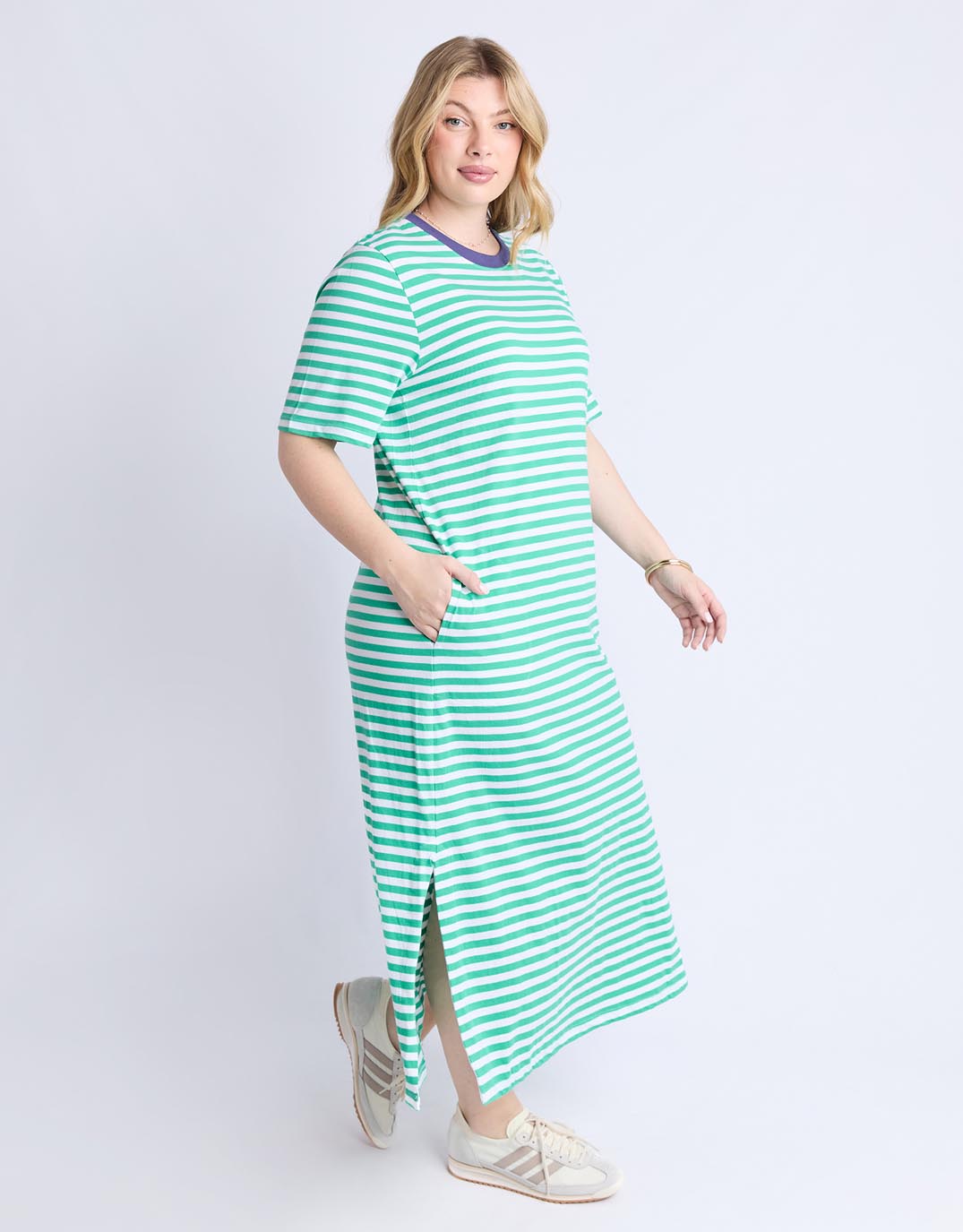 Elm Merry Tee Dress (Gumdrop Green & White Stripe / Vintage Blue)