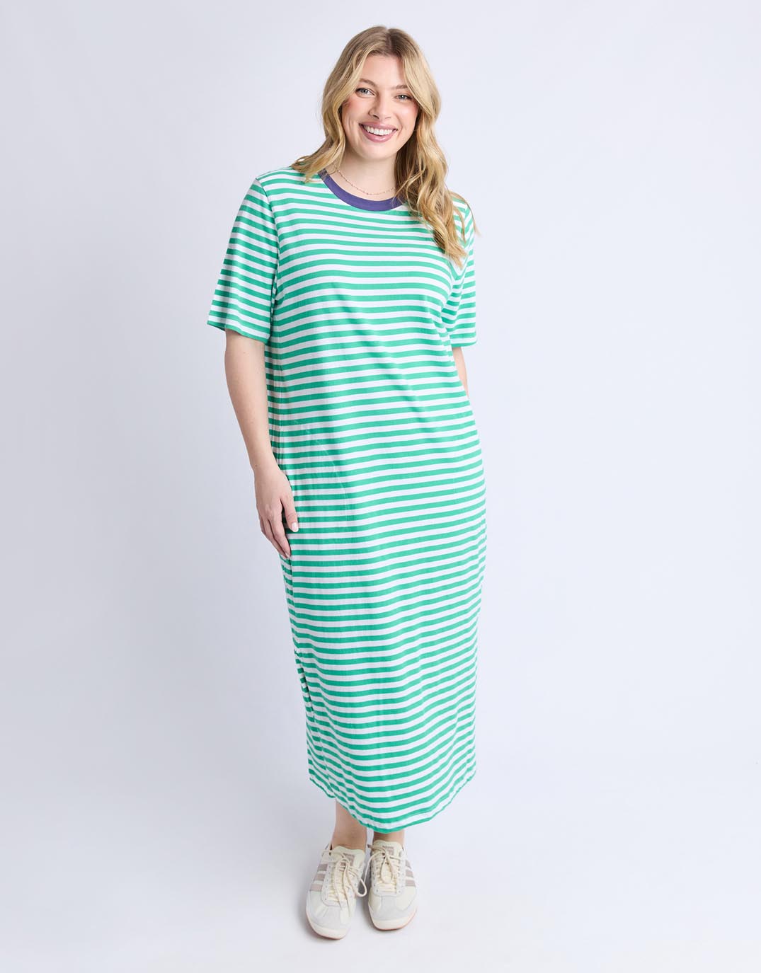 Elm Merry Tee Dress (Gumdrop Green & White Stripe / Vintage Blue)
