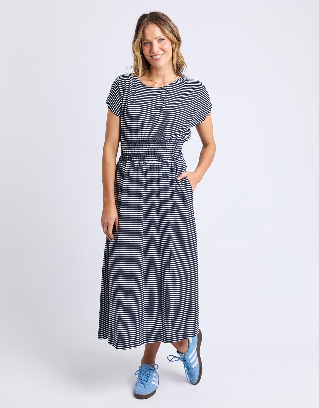 Image of Dresses. Productname: Nelle Dress - in Navy & White Stripe colour by brand - Elm