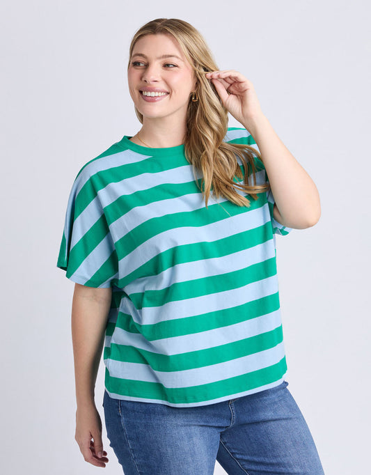 Elm Poet Tee (Green & Blue Stripe)