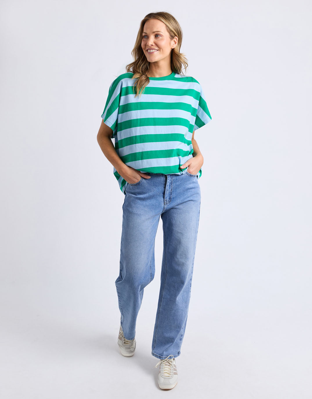 Elm Poet Tee (Green & Blue Stripe)