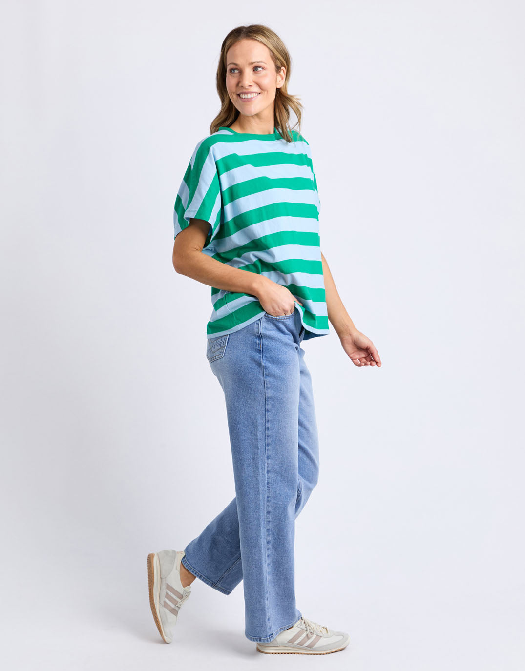 Elm Poet Tee (Green & Blue Stripe)