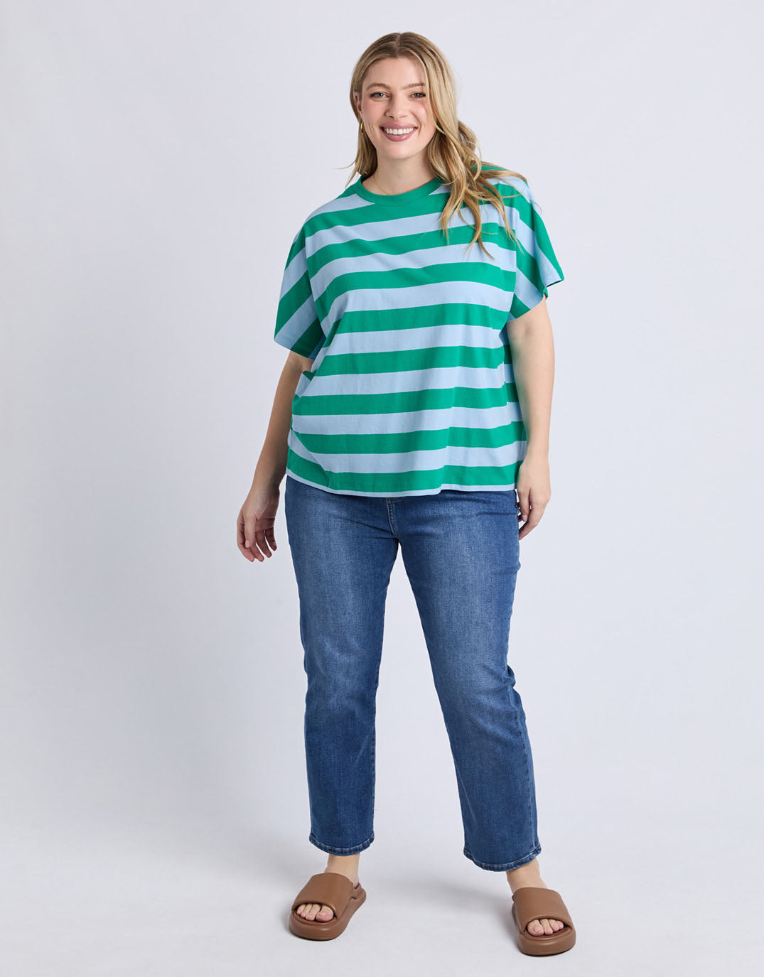 Elm Poet Tee (Green & Blue Stripe)