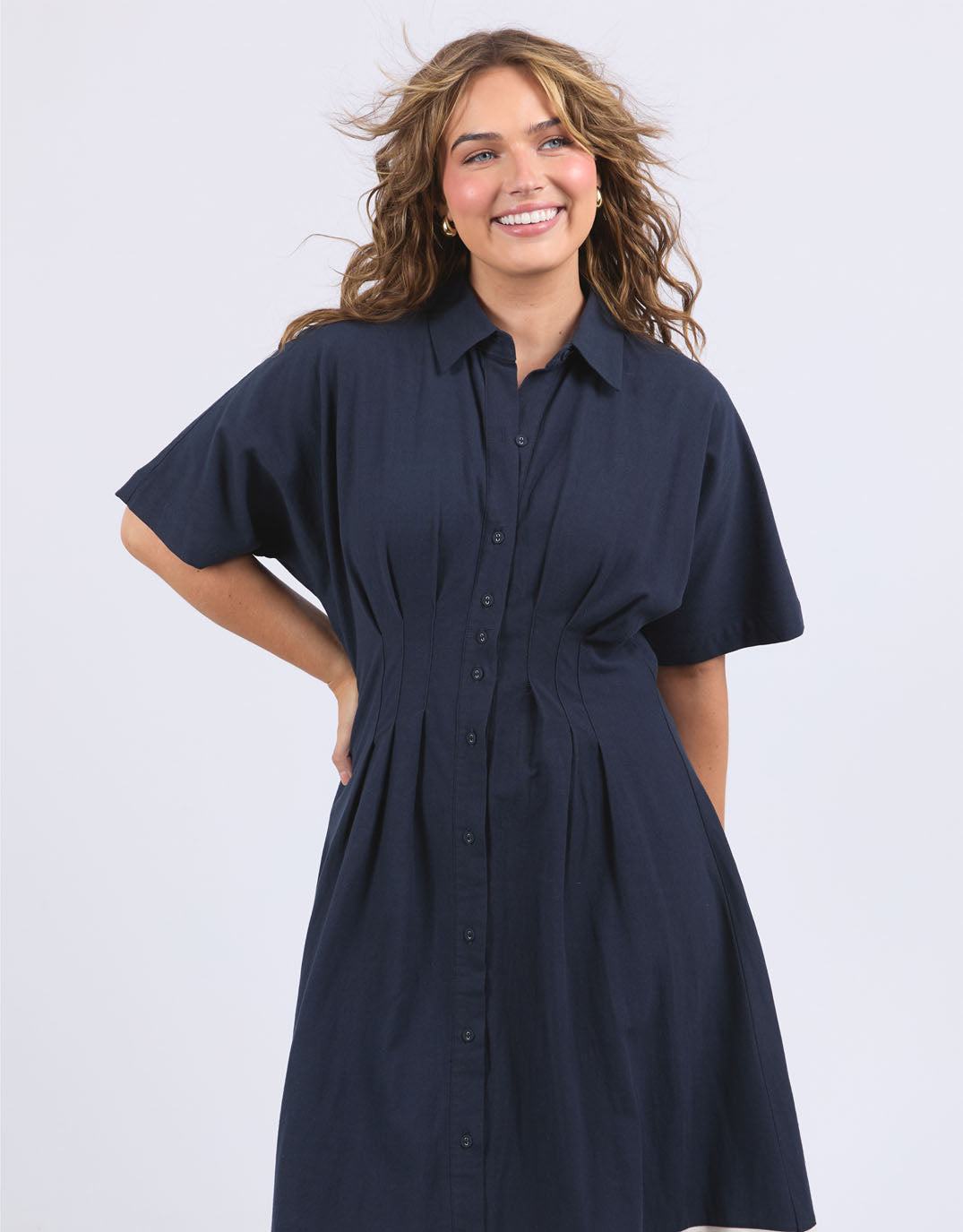 Elm Scarlet Midi Dress (Navy Stripe)