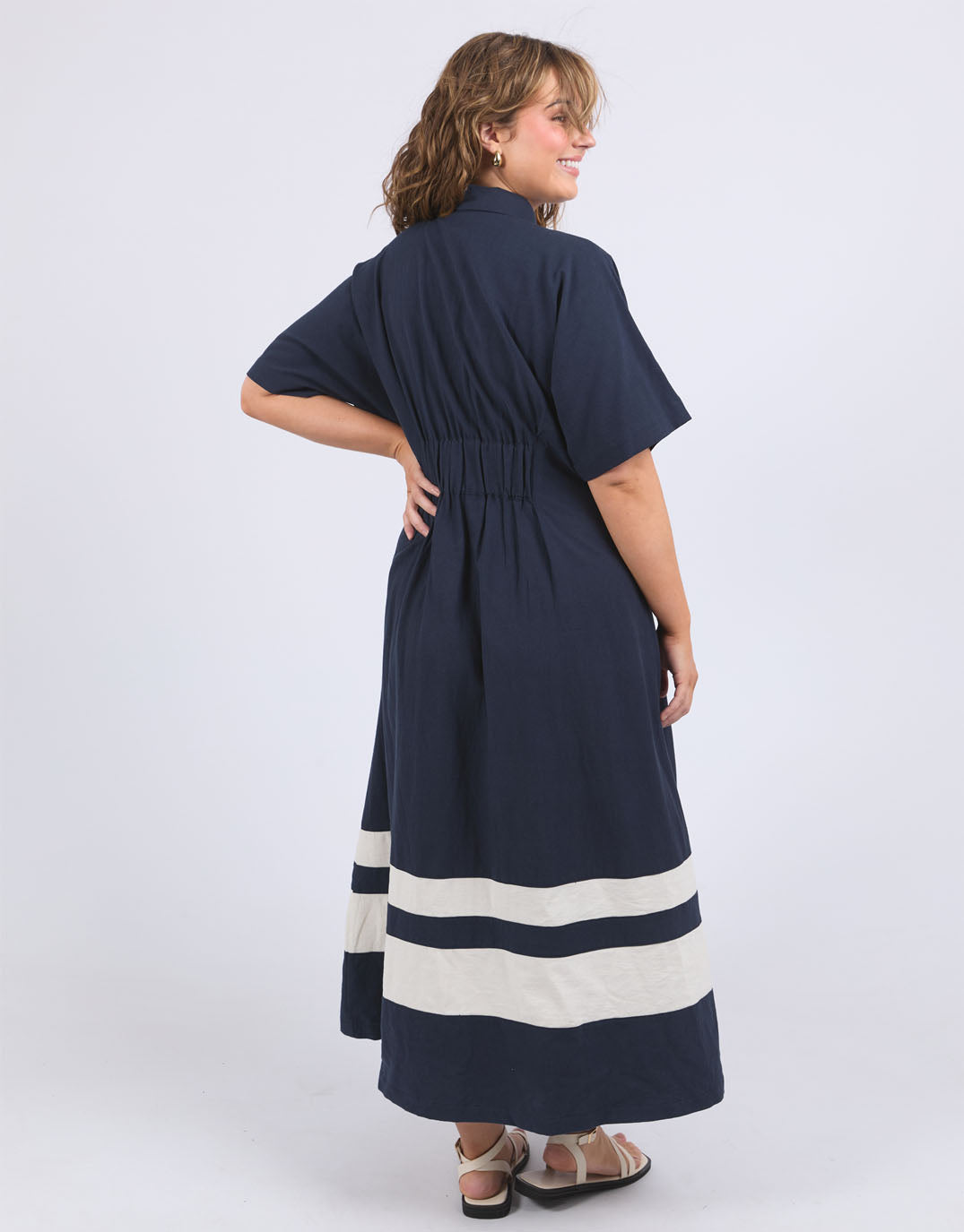 Elm Scarlet Midi Dress (Navy Stripe)