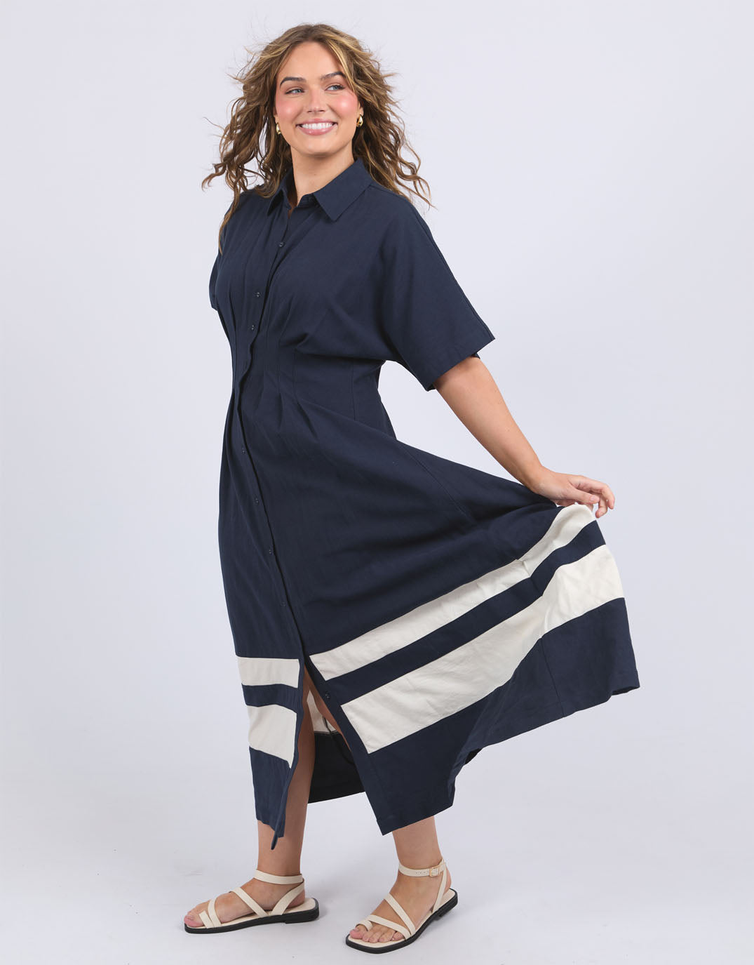 Elm Scarlet Midi Dress (Navy Stripe)