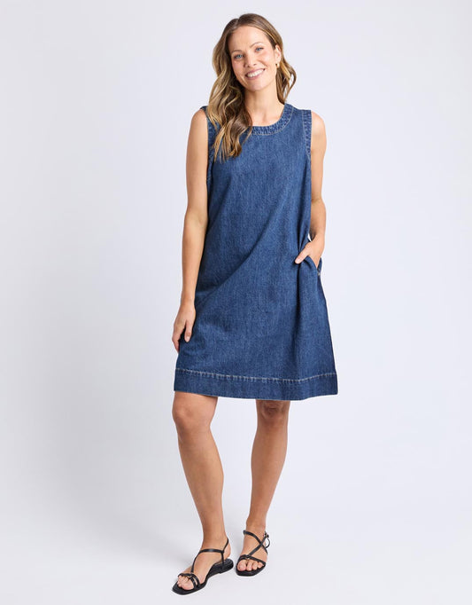 Image of Dresses. Product name - Sonny Denim Dress Dark Blue in Dark Blue colour by brand - Elm