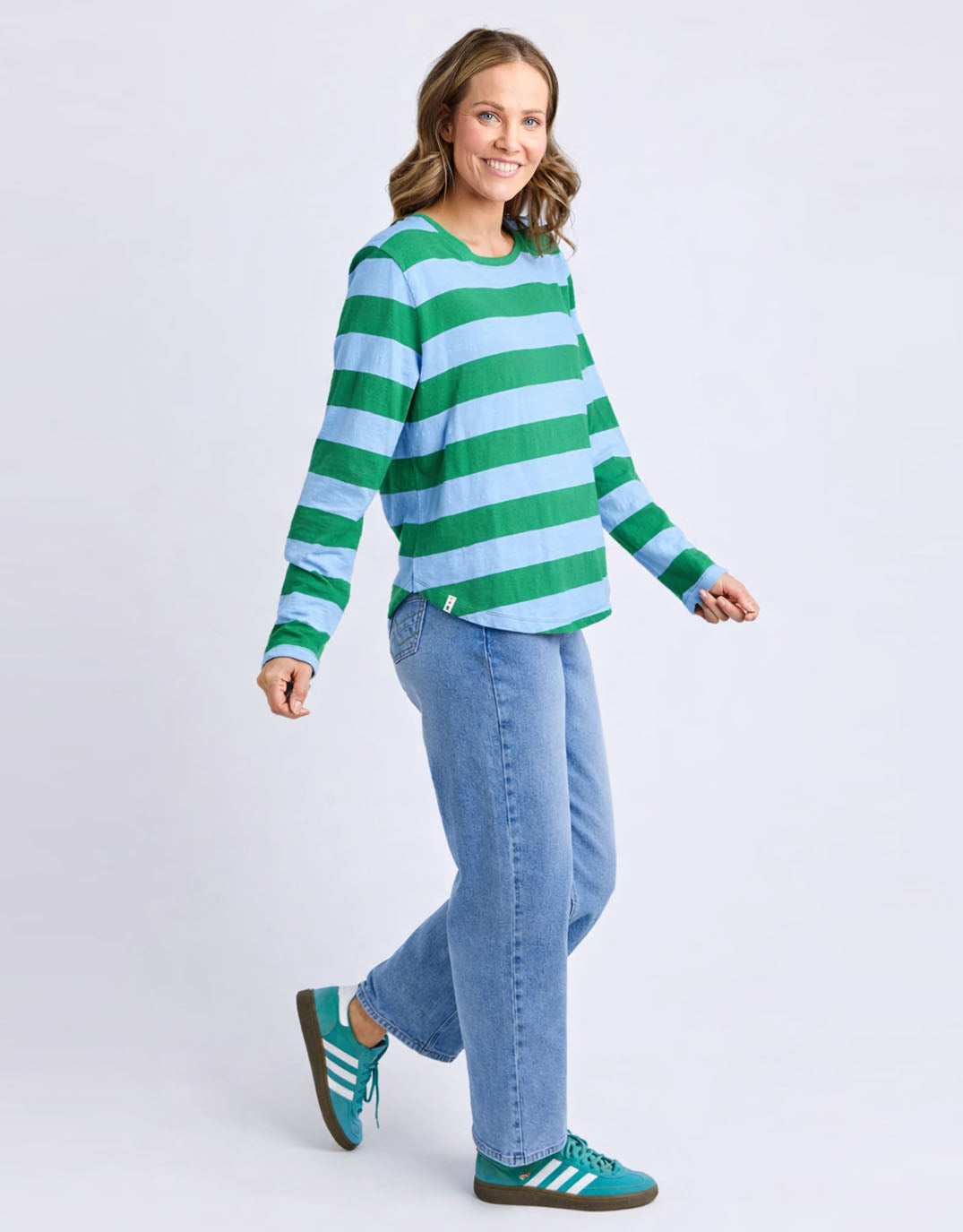 Elm Spritz Stripe Long Sleeve Tee (Turquoise/Light Blue Stripe)