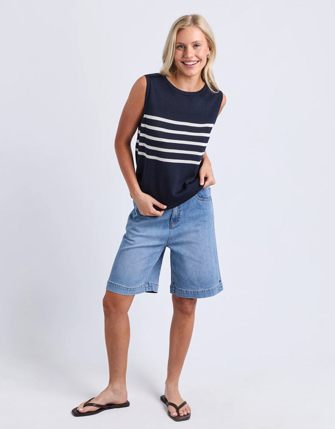 Elm Striped Knit Tank (Navy)