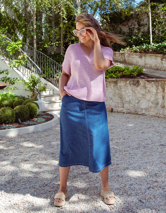 Scallop Edge Denim Skirt - (Mid Blue Wash)