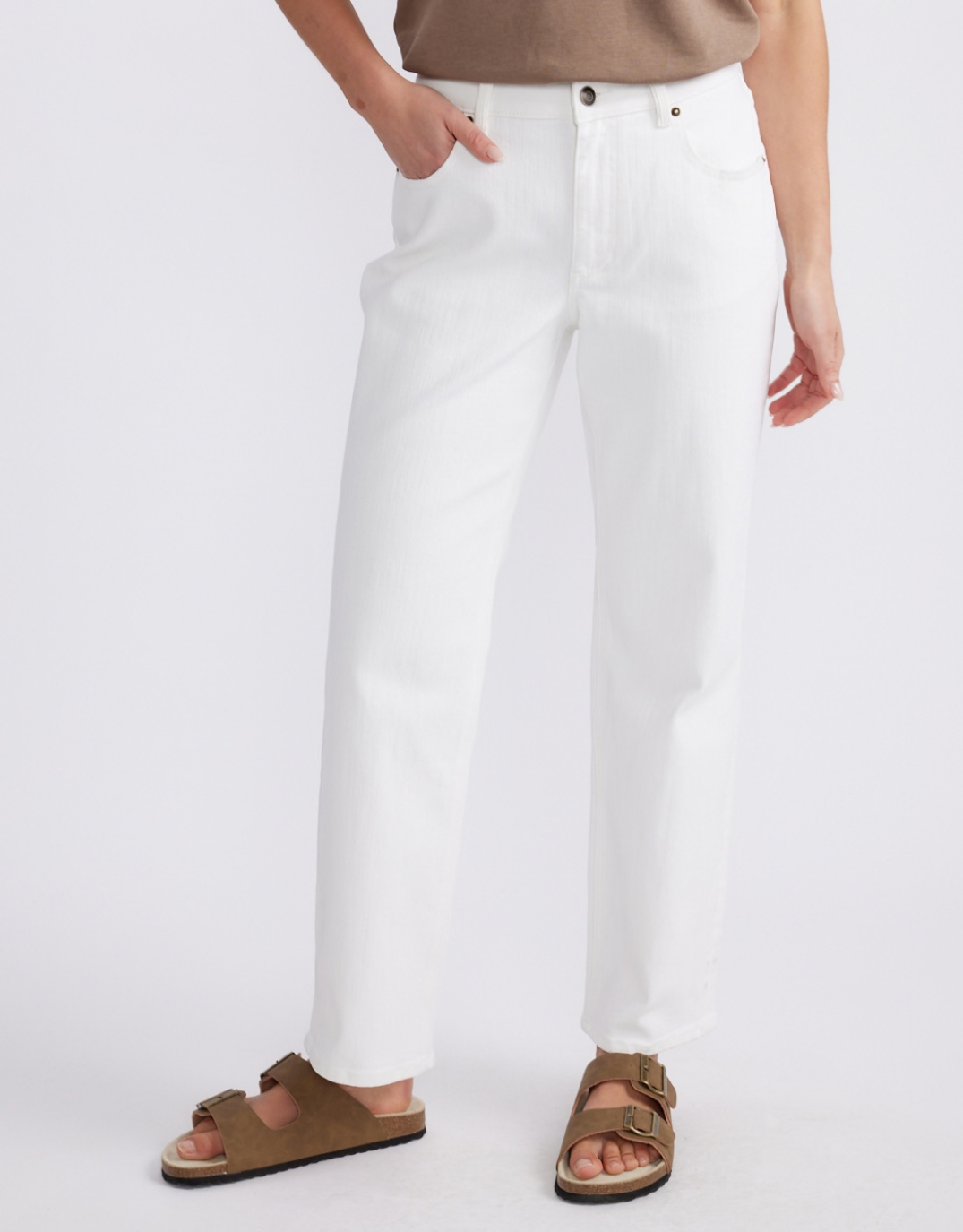 Image of Jeans. Product name - Elodie Stretch Straight Leg Jean White in White colour by brand - White & Co.