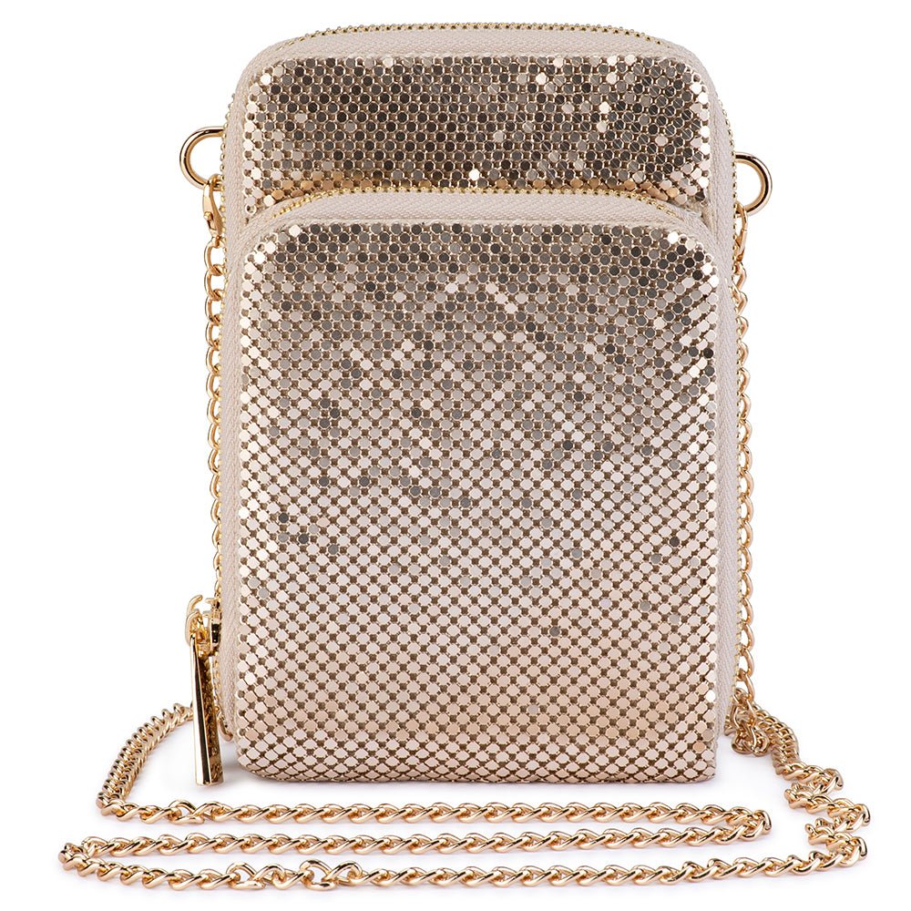 Image of Bags. Productname: ELTON Mesh Cross Body Bag in Gold colour by brand - Olga Berg