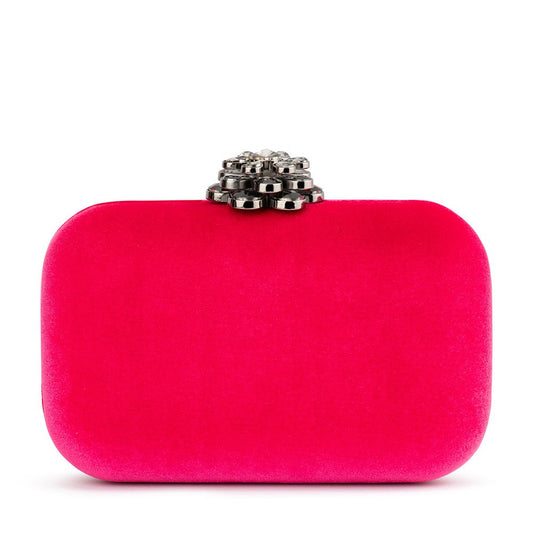 Image of Bags. Productname: EMILIA Velvet Clutch in Fuchsia colour by brand - Olga Berg