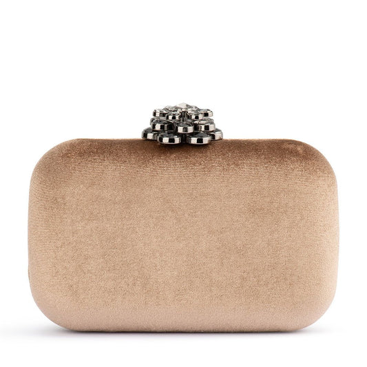Image of Bags. Productname: EMILIA Velvet Clutch in Mink colour by brand - Olga Berg