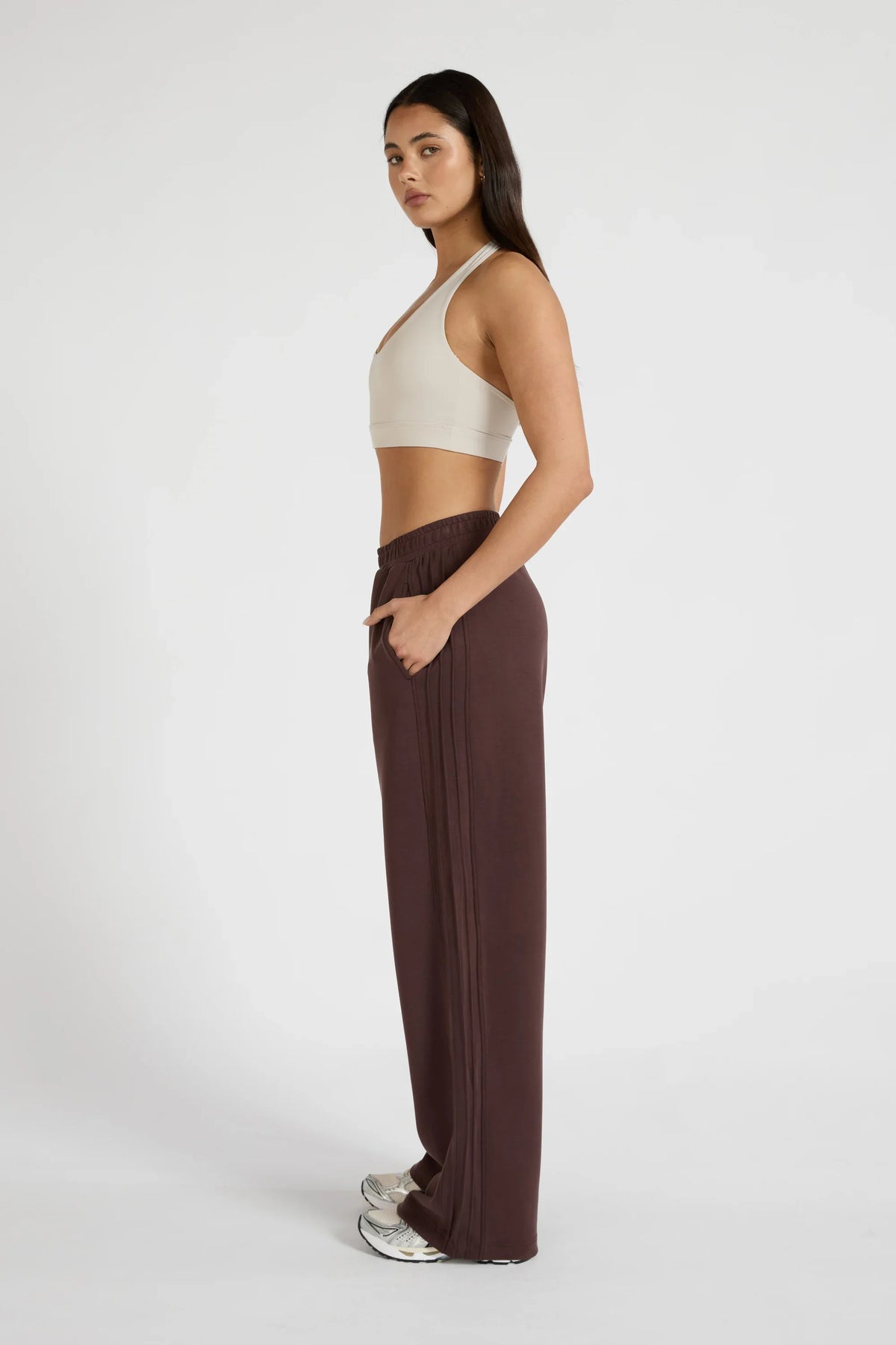 Soft Luxury Pin Tuck Wide Leg Track Pant (Espresso)