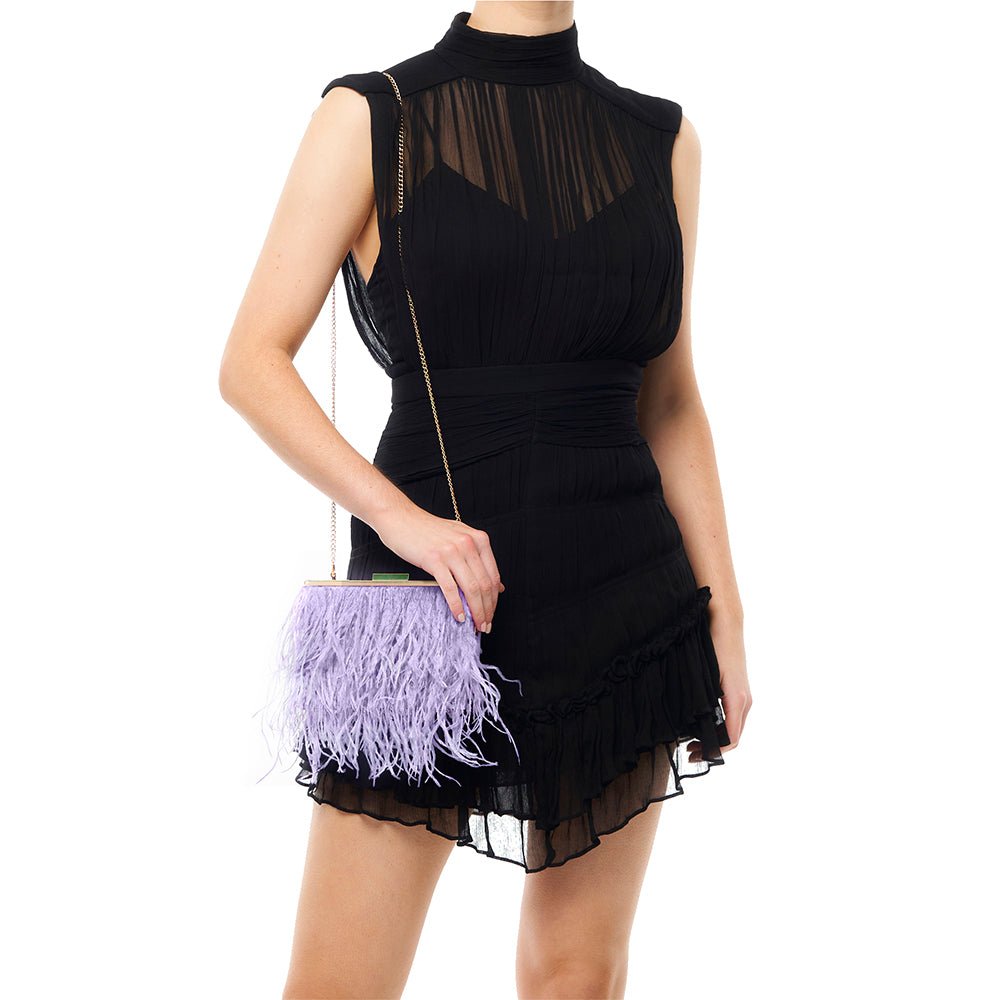 Image of Bags. Product name - ESTELLE Feather Clutch in Lilac colour by brand - Olga Berg