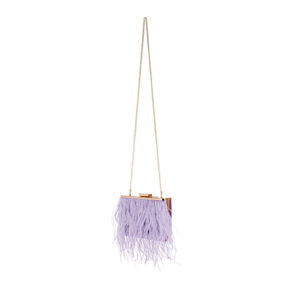 Olga Berg ESTELLE Feather Clutch (Lilac)
