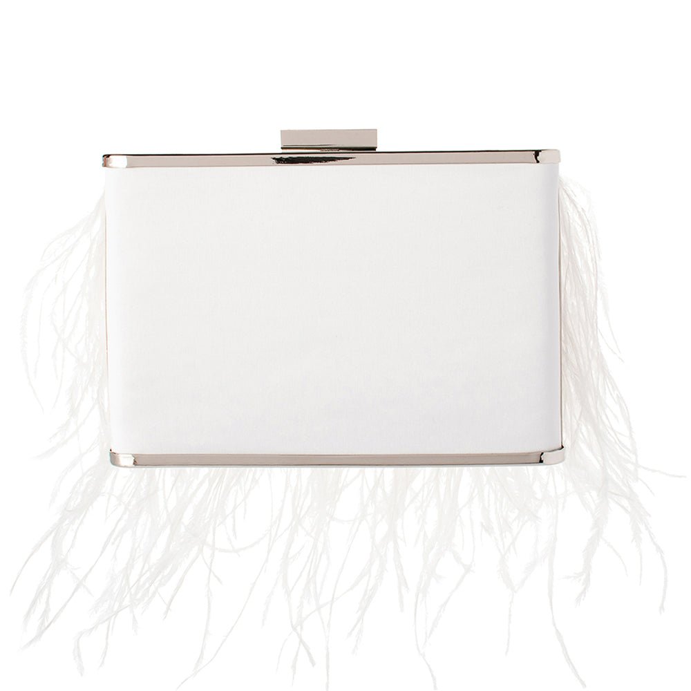Olga Berg ESTELLE Feather Clutch (White)