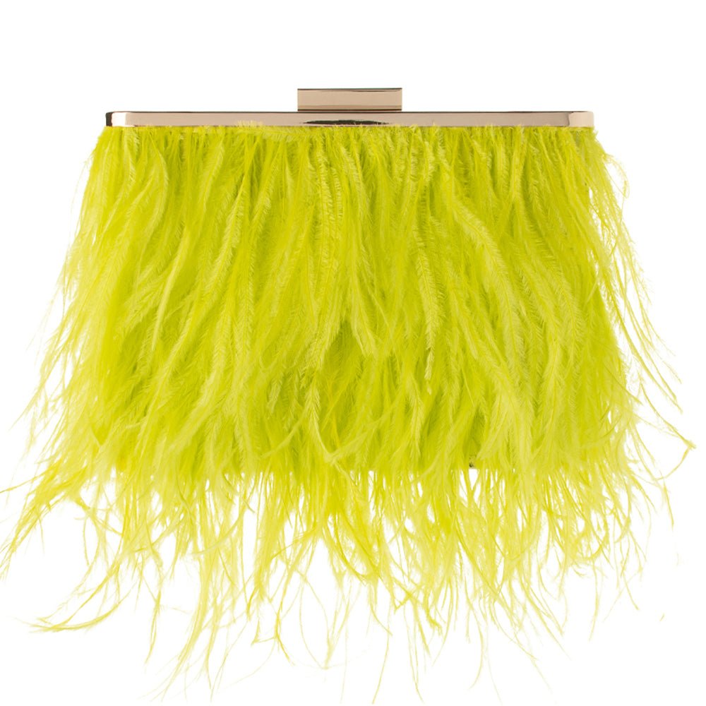 Olga Berg ESTELLE Feather Clutch (Chartreuse)
