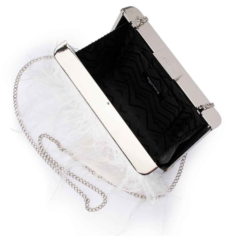Olga Berg ESTELLE Feather Clutch (White)