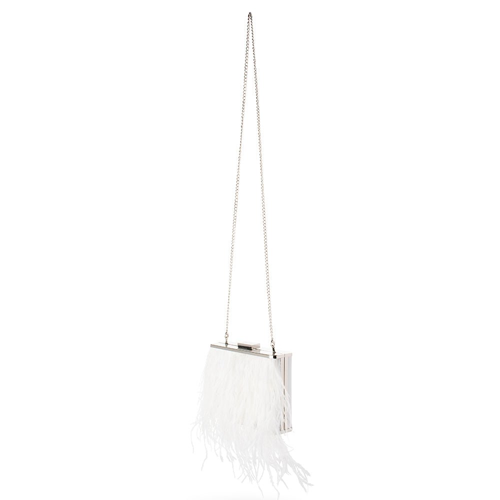 Olga Berg ESTELLE Feather Clutch (White)