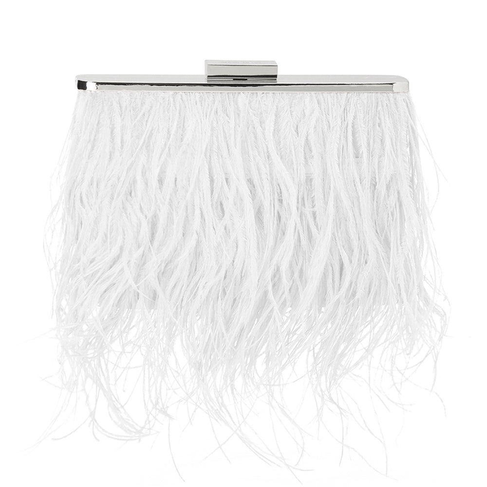 Image of Bags. Productname: ESTELLE Feather Clutch in White colour by brand - Olga Berg