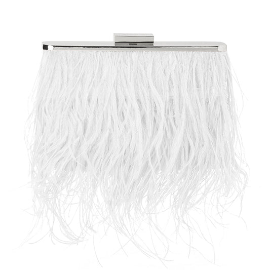 Image of Bags. Productname: ESTELLE Feather Clutch in White colour by brand - Olga Berg