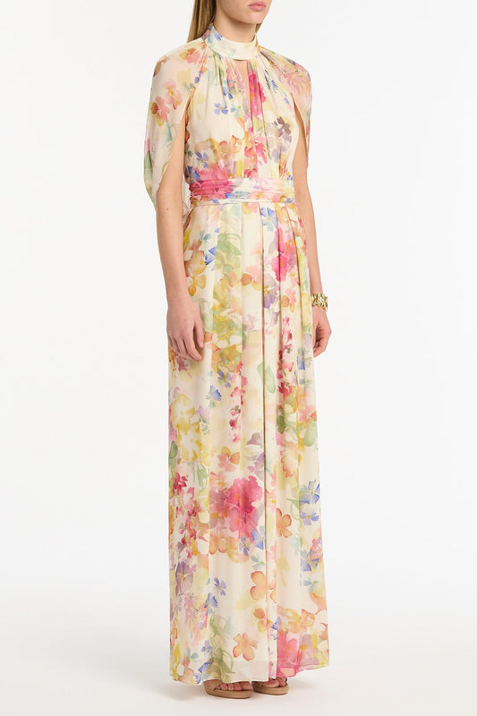 Carla Zampatti Etherea Bloom Halter Cape Gown (Multi-Colour)
