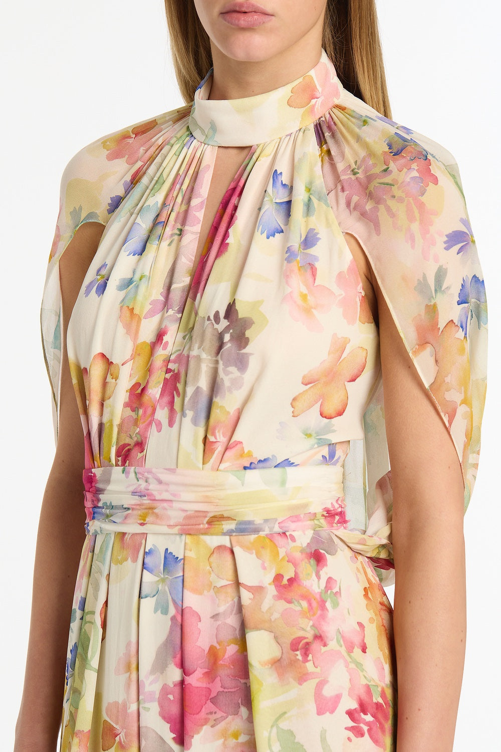 Carla Zampatti Etherea Bloom Halter Cape Gown (Multi-Colour)