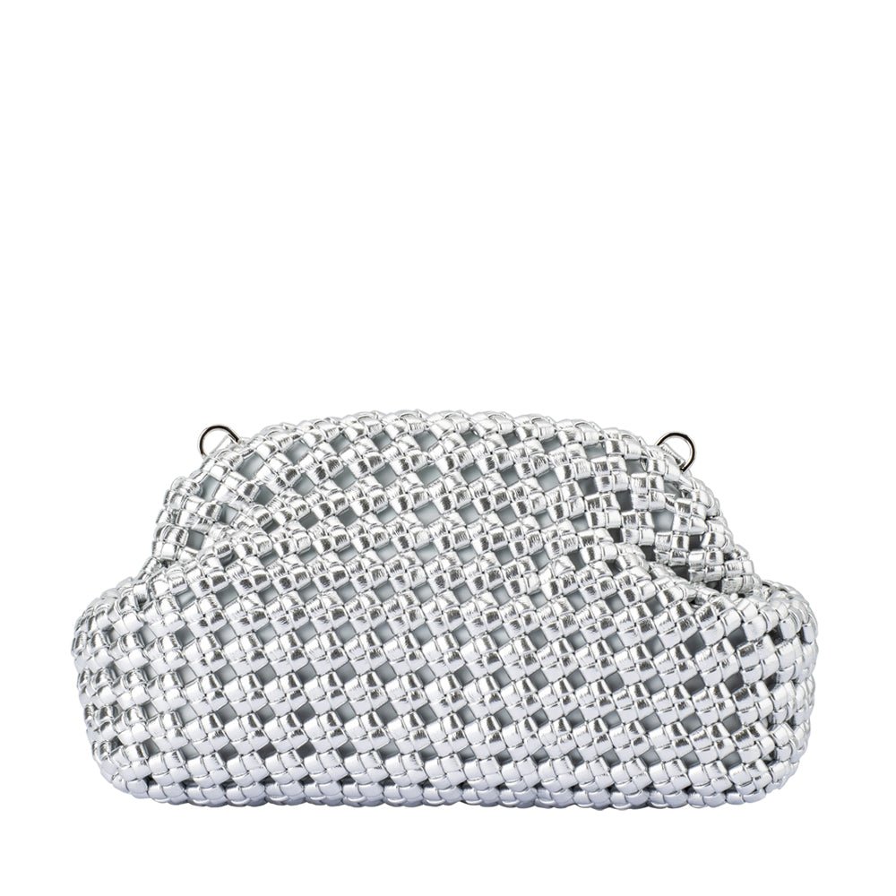 Olga Berg EVERLY Hand Woven Clutch (Silver)