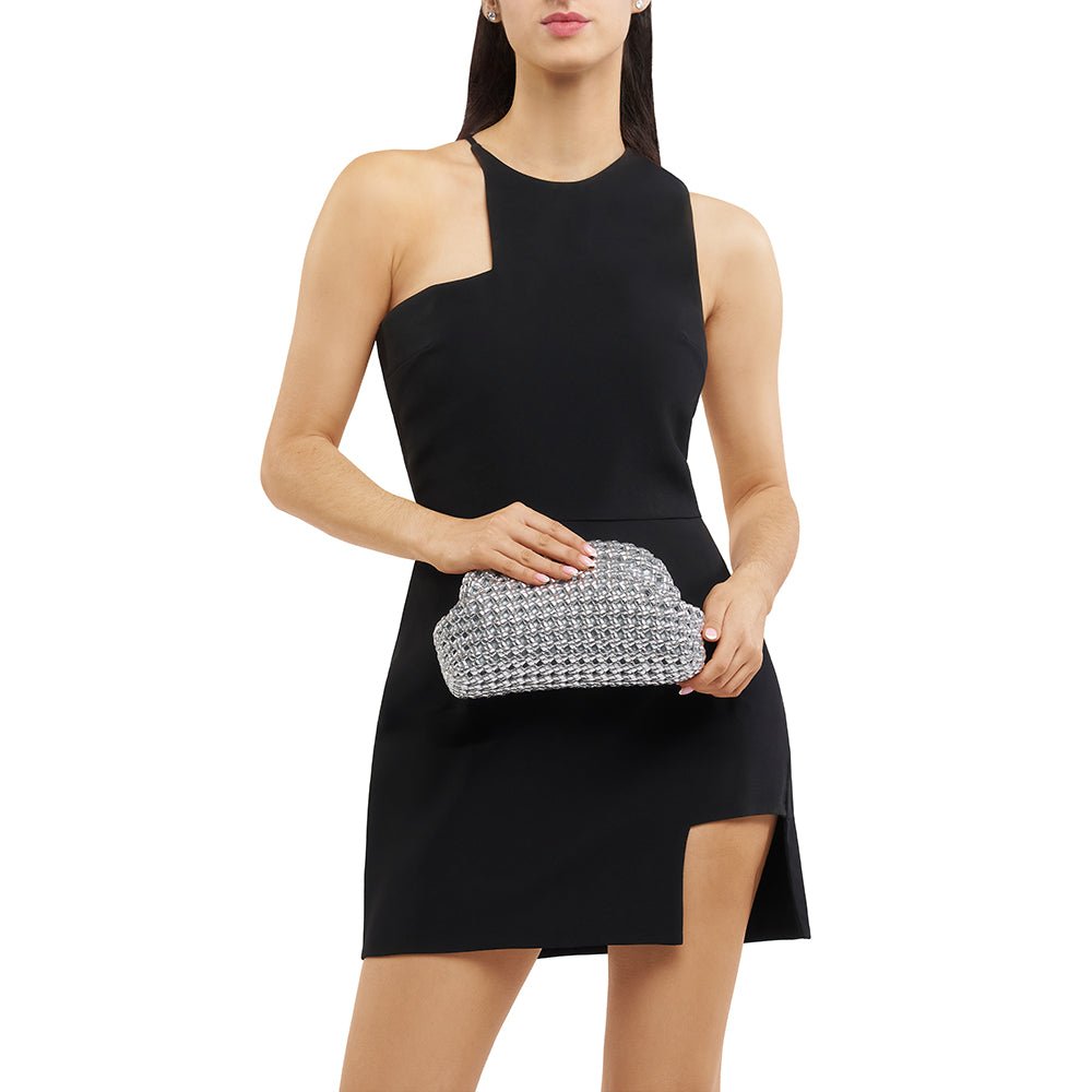 Olga Berg EVERLY Hand Woven Clutch (Silver)