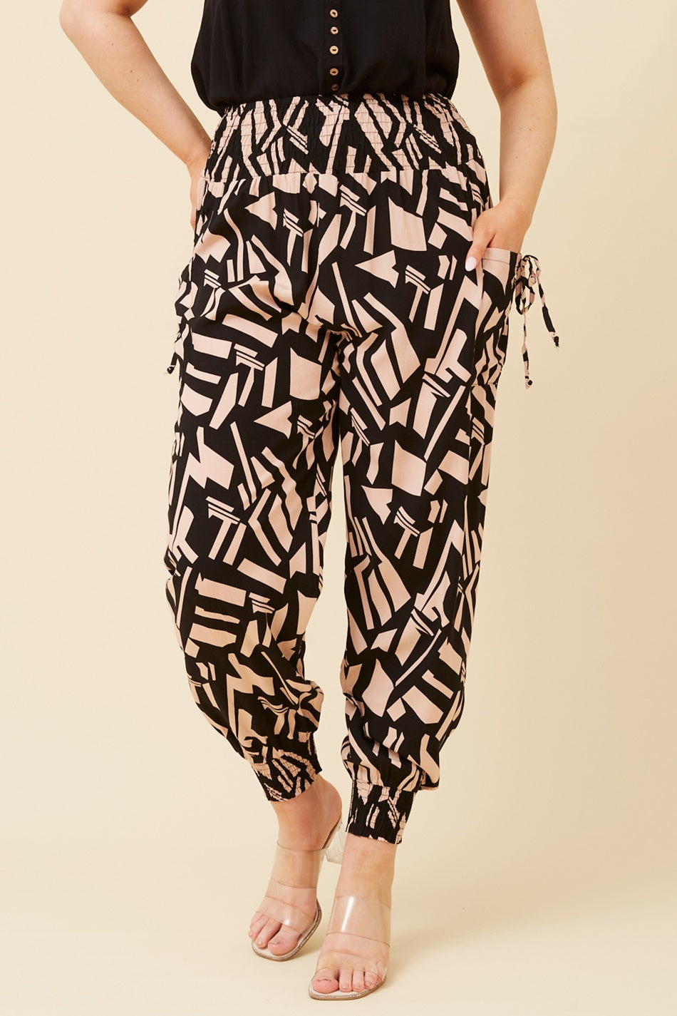 ABSTRACT PRINT HAREM PANTS (Beige)