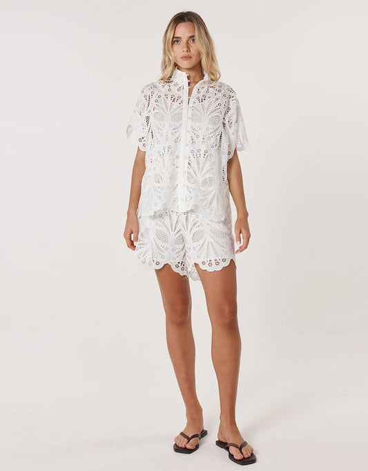 Elara Broderie Blouse - (Ivory)