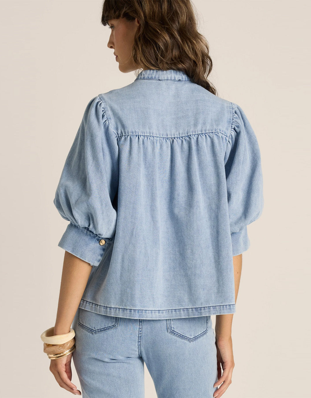 Fate and Becker Lila Denim Balloon Shirt Light Wash (Blue)