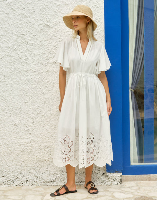 Image of Dresses. Product name - Maribel Midi Dress White in White colour by brand - Fate and Becker