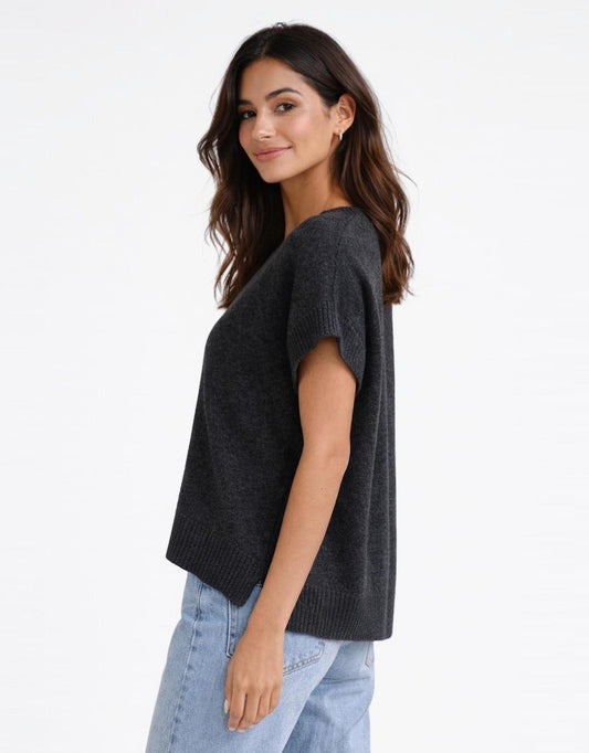 Rae V Neck Vest - (Black Marle)