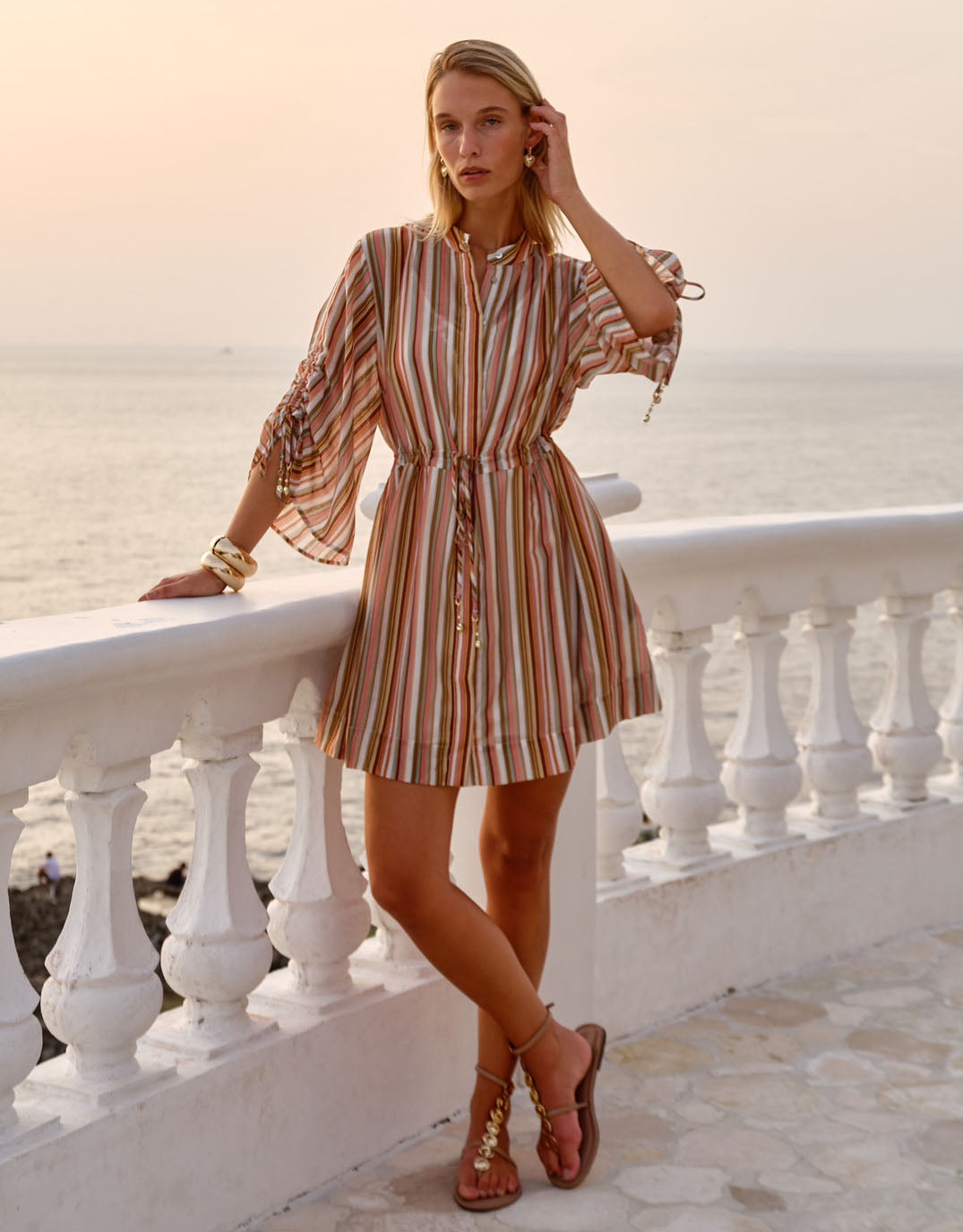 Image of Dresses. Product name - Vera Mini Dress Sandbar Stripe in Sandbar Stripe colour by brand - Fate and Becker