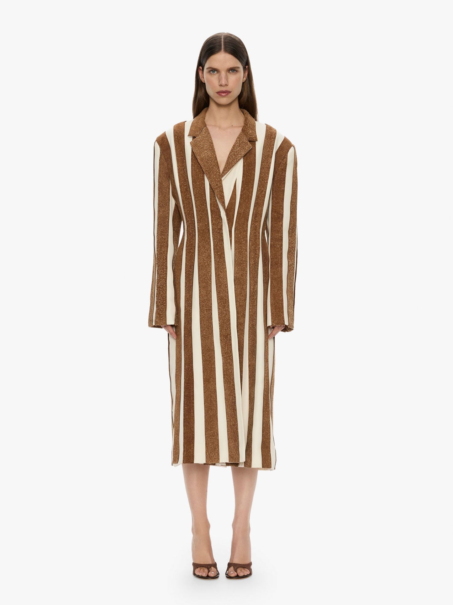 Image of Coats & Jackets. Productname: Tropic Leather Panelled Coat in Coconut colour by brand - CHRISTOPHER ESBER