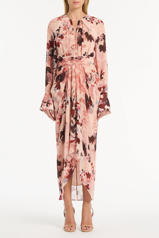 Image of Dresses. Product name - Fiori Eterea Georgette Waterfall Dress in Multi colour by brand - Carla Zampatti