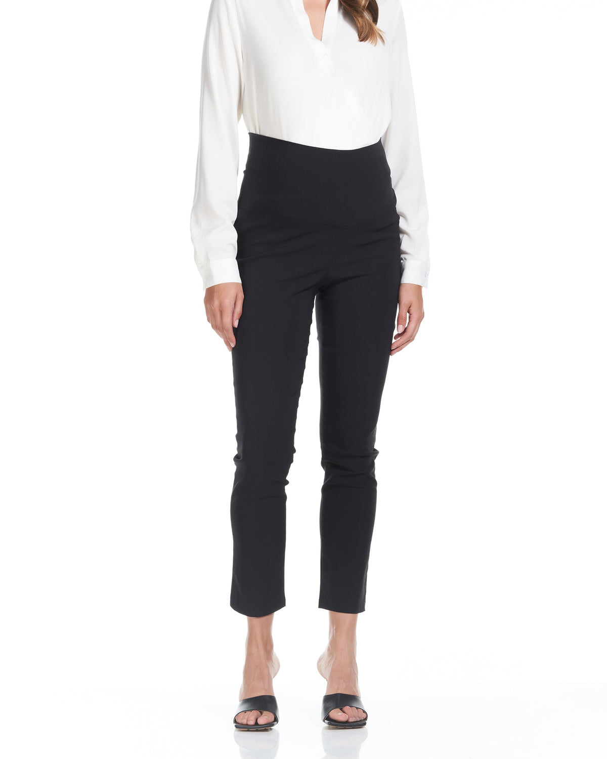 Image of a model wearing Pants. Product name - Flora Skinny Capri Maternity Pant in Au 14 colour by brand - Soon Maternity