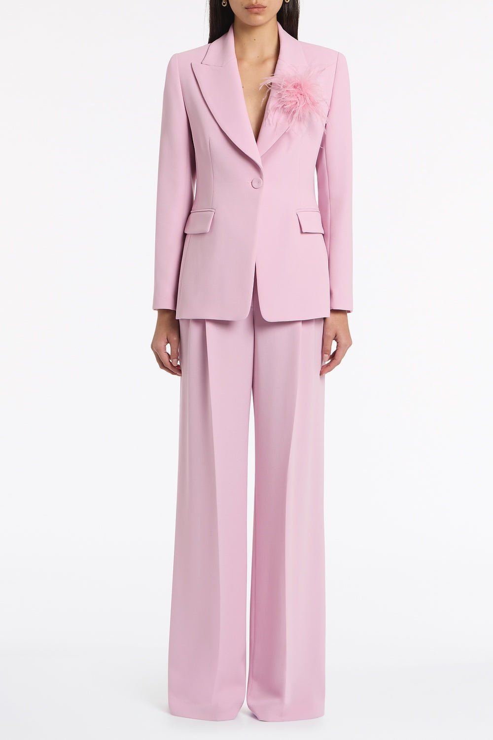 Image of Coats & Jackets. Product name - Floss Crepe Long Line Jacket in Pink colour by brand - Carla Zampatti