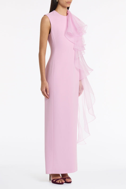 Carla Zampatti Floss Crepe Ruffle Detail Gown (Pink)