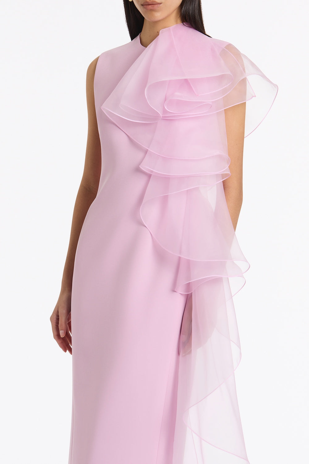 Carla Zampatti Floss Crepe Ruffle Detail Gown (Pink)